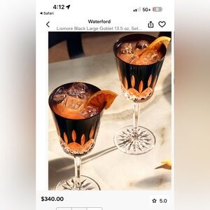 Waterford Black and Clear Crystal Goblet Set